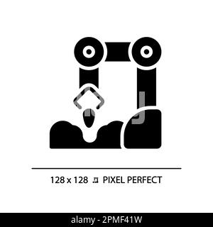 Planting robot black glyph icon Stock Vector