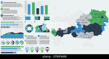 Detailed Austria map with infographic elements. Vector illustration. Stock Vector