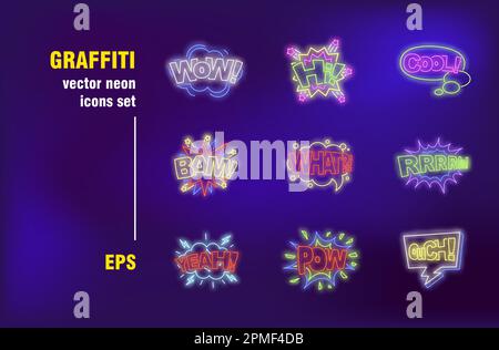Graffiti neon signs set Stock Vector