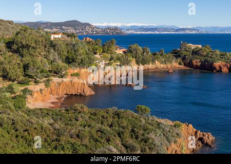 Elevated view from Pointe de l'Observatoire, Esterel, Cote d'Azur, French Riviera, France, Europe Stock Photo