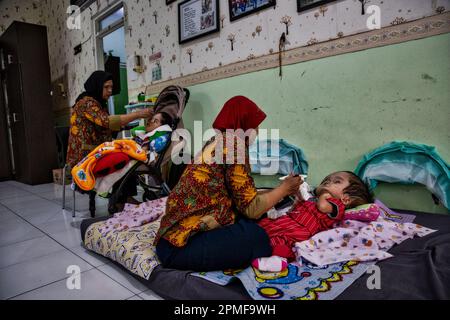 Hydrocephalus children, Semarang, Java, Indonesia, Asia Stock Photo