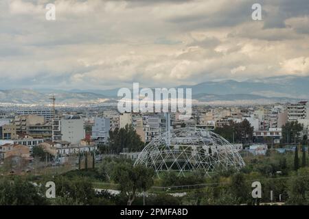 Looking out over Athens from Stavros Niarchos Foundation Cultural Center in Kallithea, Greece Stock Photo