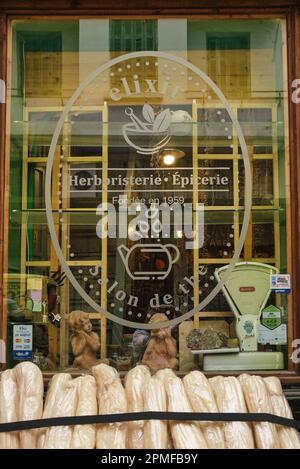 Herbalist shop window in central Athens, Greece Stock Photo