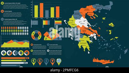 Detailed Greece map with infographic elements. Vector illustration. Stock Vector