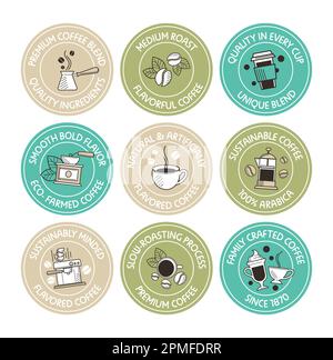 Sticker set for coffee ingredient package design Stock Vector