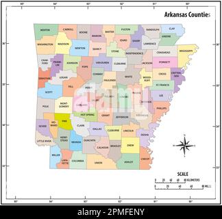 Arkansas state outline administrative and political vector map in color Stock Photo