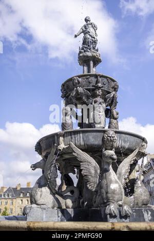 France, Cotes d'Armor, Guingamp, The Plomee Fountain on the center square Stock Photo