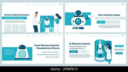 Web banner set for machine learning course offer Stock Vector