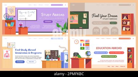 Web banner set for education abroad program offer Stock Vector