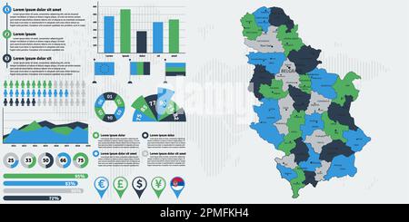Detailed Serbia map with infographic elements. Vector illustration Stock Vector