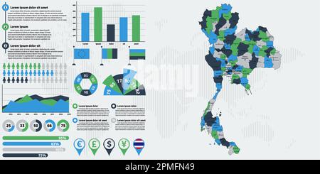 Detailed Thailand map with infographic elements. Vector illustration. Stock Vector