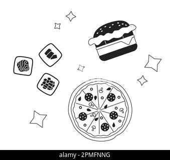 Popular orders at fast food chain monochrome concept vector spot illustration Stock Vector