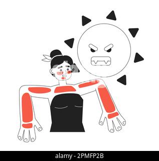 Sunburn redness monochrome concept vector spot illustration Stock Vector