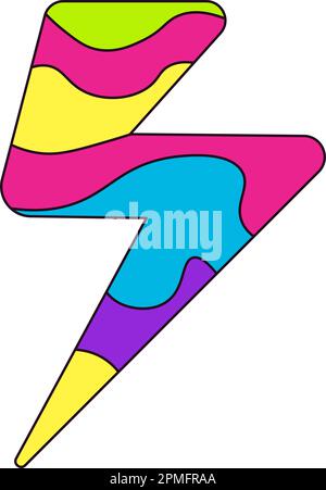 Flash of lightning isolated icon with colorful content. Abstract doodle object, thunderbolt shape, storm or weather condition. Breaking news or high i Stock Vector