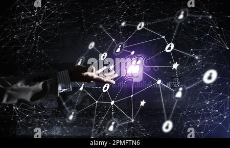 Presenting modern wireless technologies as means of communucation and networking on dark background Stock Photo
