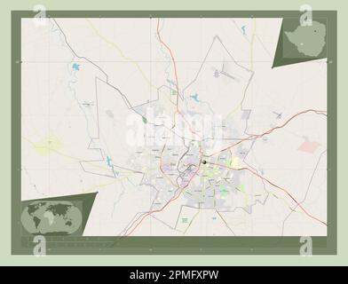 Bulawayo, city of Zimbabwe. Open Street Map. Corner auxiliary location maps Stock Photo