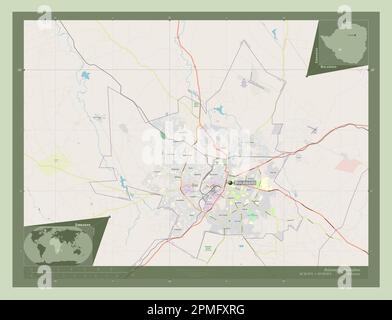 Bulawayo, city of Zimbabwe. Open Street Map. Locations and names of major cities of the region. Corner auxiliary location maps Stock Photo