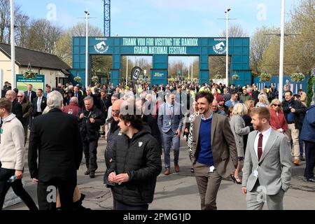 The crowds enter the racecourse ahead of the Randox Grand National festival 2023 Opening Day at Aintree Racecourse, Liverpool, United Kingdom, 13th April 2023  (Photo by Conor Molloy/News Images) Stock Photo