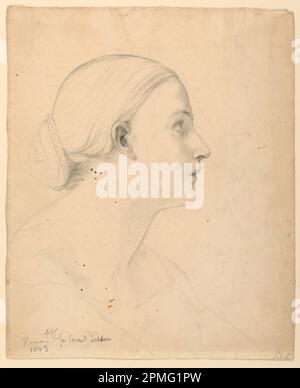 Drawing, Study of a Woman's Head for 'Sacred Lesson'; Daniel Huntington (American, 1816–1906); Italy; graphite on grey wove paper; 36.6 x 30.2 cm (14 7/16 x 11 7/8 in.); Bequest of Erskine Hewitt; 1942-50-96 Stock Photo