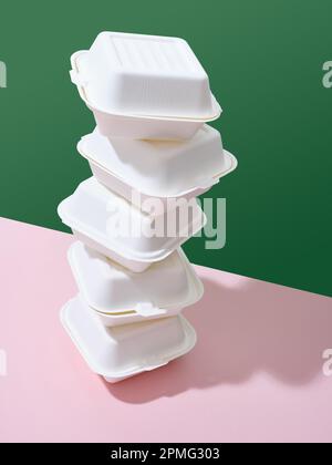 Burger box with pink flower as a concept of eco- friendly catering  tableware Stock Photo - Alamy