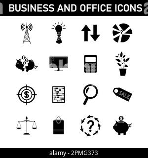 Collection of simple icons on the topic: business and office. Isolated on white background. Stock Photo