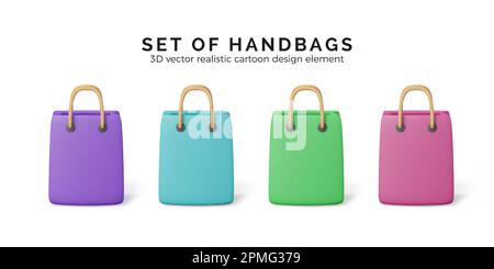 Colorful paper bags set. Shopping gift packages front view in different colors. Vector illustration Stock Vector
