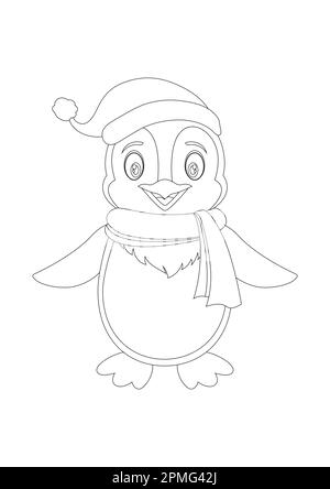 Black And White Cute Penguin Cartoon Character. Coloring Page Of Cartoon Penguin Stock Vector