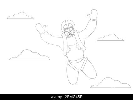 Black And White Skydiver Clipart. Coloring Page Of Skydiver Stock Vector