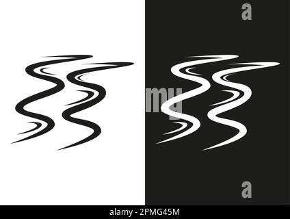 Black and white creek flat icon on white background Stock Vector