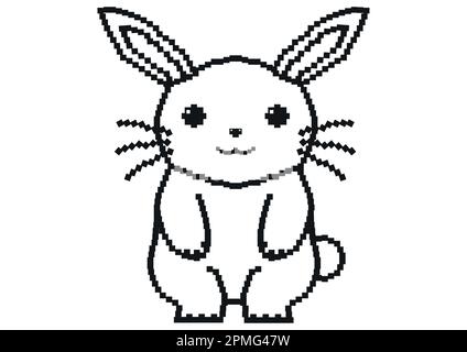 Cute Rabbit. Digital Bunny. Black and White Digital rabbit isolated on white background Stock Vector