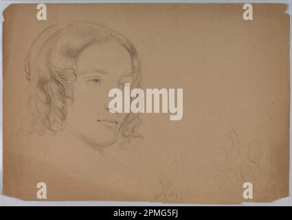 Drawing, Study of a Woman's Head; Daniel Huntington (American, 1816–1906); USA; graphite, brown crayon on grey wove paper; 37.8 x 54.5 cm (14 7/8 x 21 7/16 in.); Bequest of Erskine Hewitt; 1942-50-137 Stock Photo