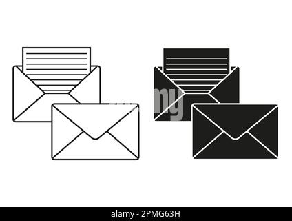 Black And White Mail Flat Icon Vector. Mail Post Envelope Icon Stock Vector