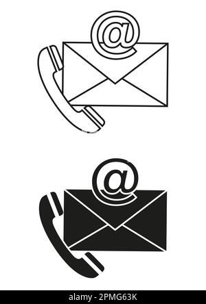 Black And White Contact Support Icon Flat Design Vector. Email And Phone Icon Stock Vector