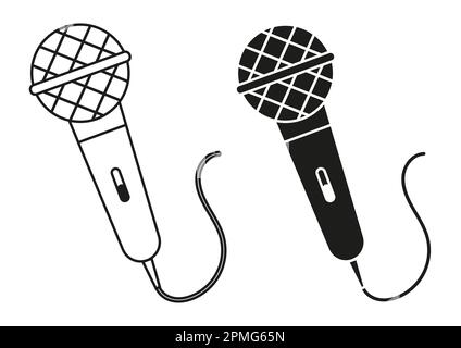 Black And White Microphone Icon Flat Design Vector Stock Vector