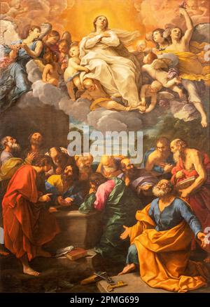 GENOVA, ITALY - MARCH 5, 2023: The painting of Assumption in the church Chiesa del Gesu by Guido Reni (1575 - 1642) Stock Photo