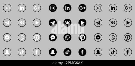 Black and White Social Media Icons Stock Vector