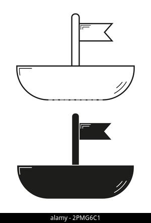 Black And White Toy Boat Icon Flat Design Vector Stock Vector