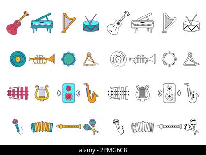 Color And Black and White Musical Instruments Vector Icons Collection Stock Vector