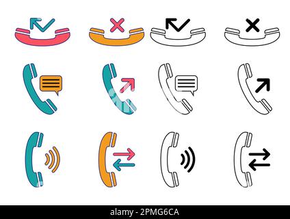 Color And Black And White Phone Call Vector Icons Collection Stock Vector