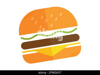 Tasty Hamburger Flat Design Icon. Burger Icon Vector Stock Vector