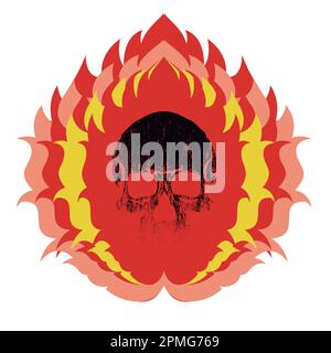 burning skull in a campfire t-shirt design. Stock Vector