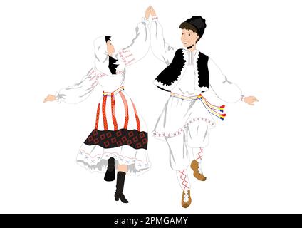 A man and a woman are dancing traditional dances. Popular dance, Traditional dance Stock Vector