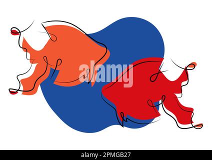 Abstract fish minimalist outline hand drawing style Stock Vector