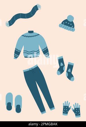Autumn cozy clothes in flat style vector Stock Vector