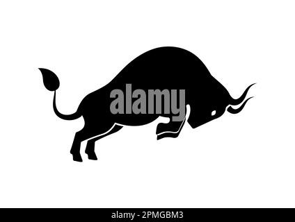 Black Bull Silhouette Clipart Vector on White Background Stock Vector