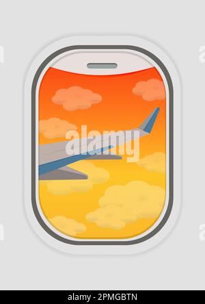 Airplane window view vector illustration. Plane wing view Stock Vector