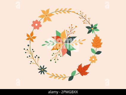 Autumn floral decoration in flat style Stock Vector