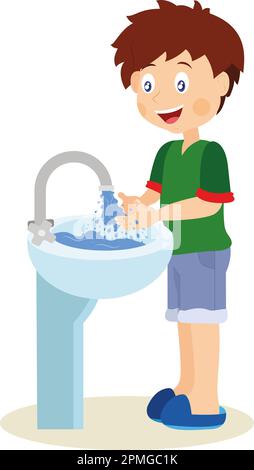 Boy who is washing his hands Stock Vector