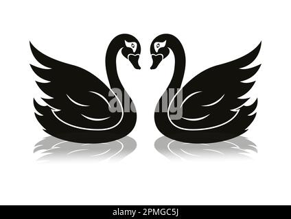 Black Swan Clipart Vector Flat Design Isolated On white Background. Two Black Swans Icon Stock Vector