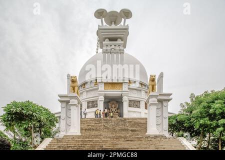 07 21 2007 Dhauli Santi Stupa a peace pagoda  built by Japan Budhha Sangha on the banks of the river Daya, Bhubaneswar in Orissa Odisha, India. Stock Photo